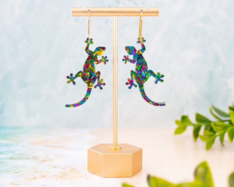 Lizard Earrings Multicolor Dangles, Gifts For Her, Acrylic Jewelry For Women, Gift For Friend image 2