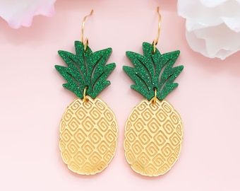 Pineapple Earrings, Acrylic Dangles, Gift For Friend, Big Bold Earrings, Fun Jewelry, Gifts For Her, Self Gift Jewelry