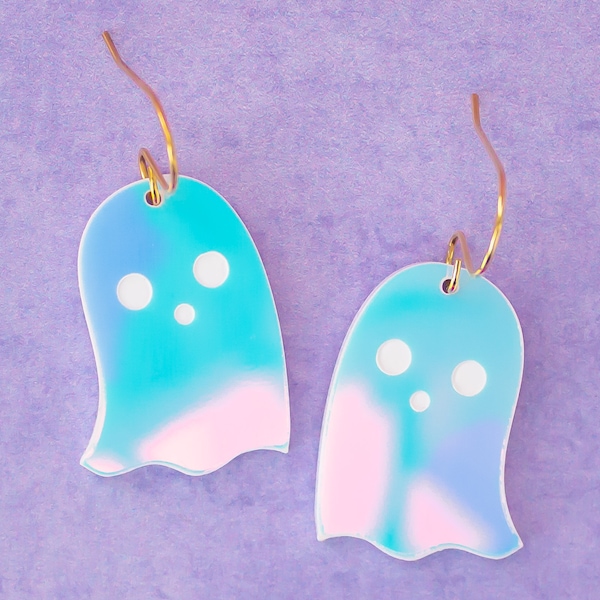 Ghost Earrings Holographic Acrylic Dangles, Cute Halloween Earrings