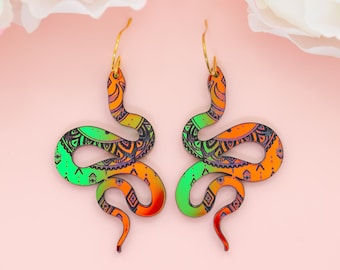 Snake Earrings Holographic, Acrylic Dangles, Animal Earrings Dangle, Big Bold Earrings, Fun Jewelry, Gifts For Her, Self Gift Jewelry