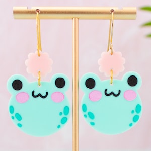 Cute Frog Earrings, Frog Gifts, Dangle Acrylic Earrings, Gift For Friend, Big Bold Earrings, Fun Jewelry, Gifts For Her