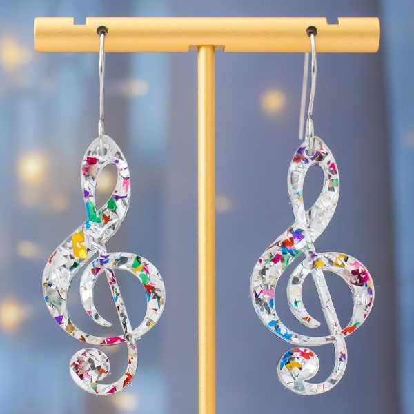 Boucles d'oreilles clé de sol, boucles d'oreilles note de musique, cadeau musicien, bijoux pour professeur de musique