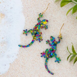 Lizard Earrings Multicolor Dangles, Gifts For Her, Acrylic Jewelry For Women, Gift For Friend image 3