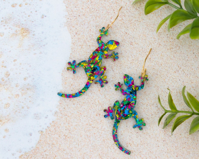 Lizard Earrings Multicolor Dangles, Gifts For Her, Acrylic Jewelry For Women, Gift For Friend image 3