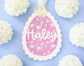 Personalized Goose Easter Basket Tag: Acrylic Egg Name Tag