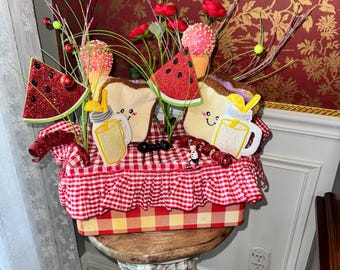 Vintage Picnic Basket with Novelty Adornments