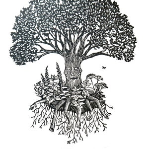 Original Linocut &#39;Rooting&#39;