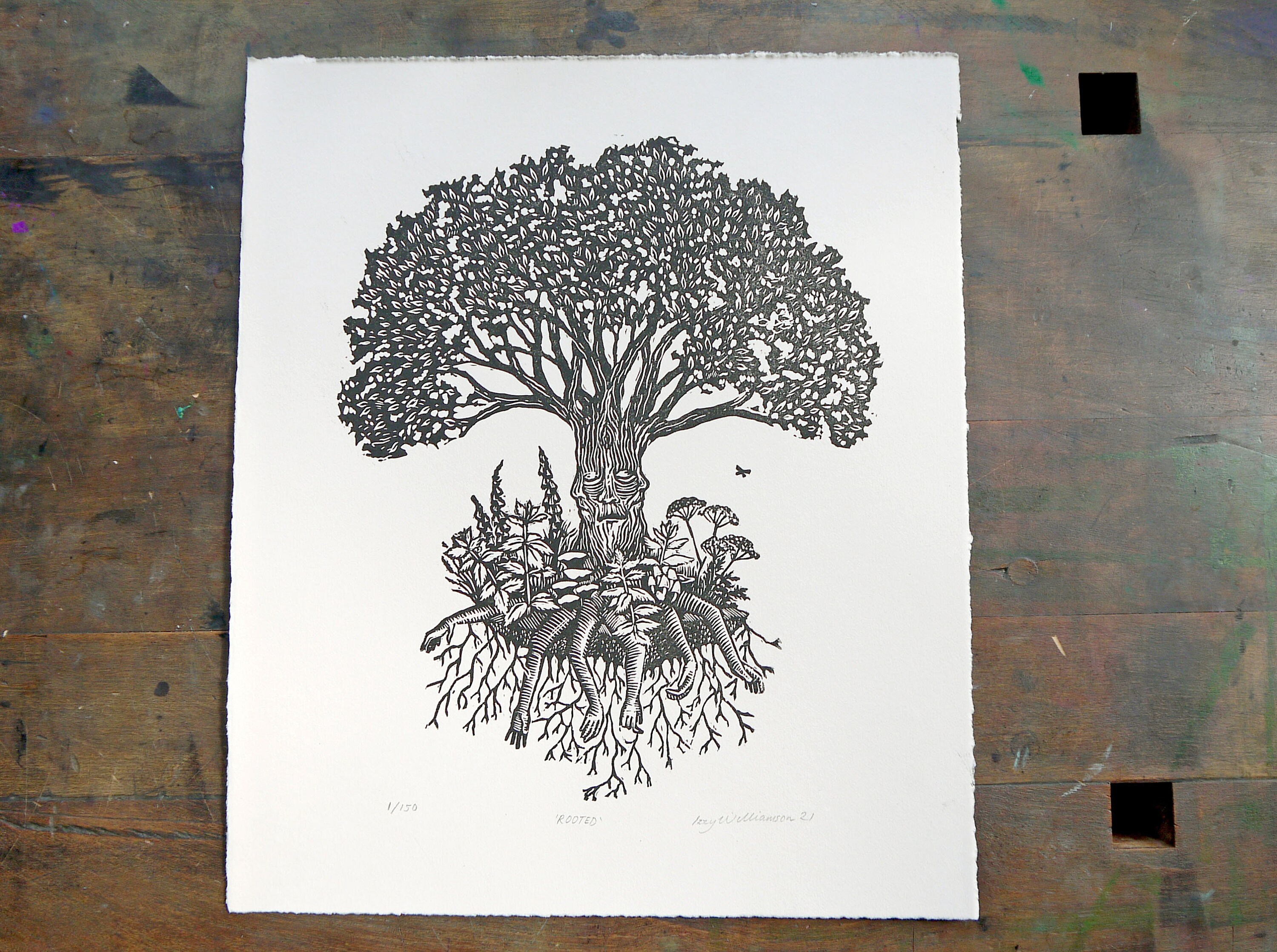 Original Linocut 'Rooting'
