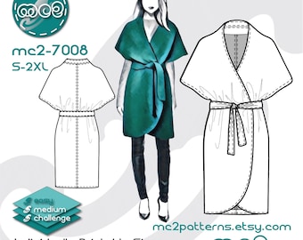 Wrap Coat Sewing Pattern: NO-Lining (Digital PDF Download) S-2XL / mc2-7008