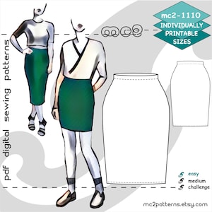UK 6-20/ US 2-16/ Bodycon Easy-to-make Skirt/ Digital Sewing PDF-pattern for Women >mc2patterns< mc2-1110