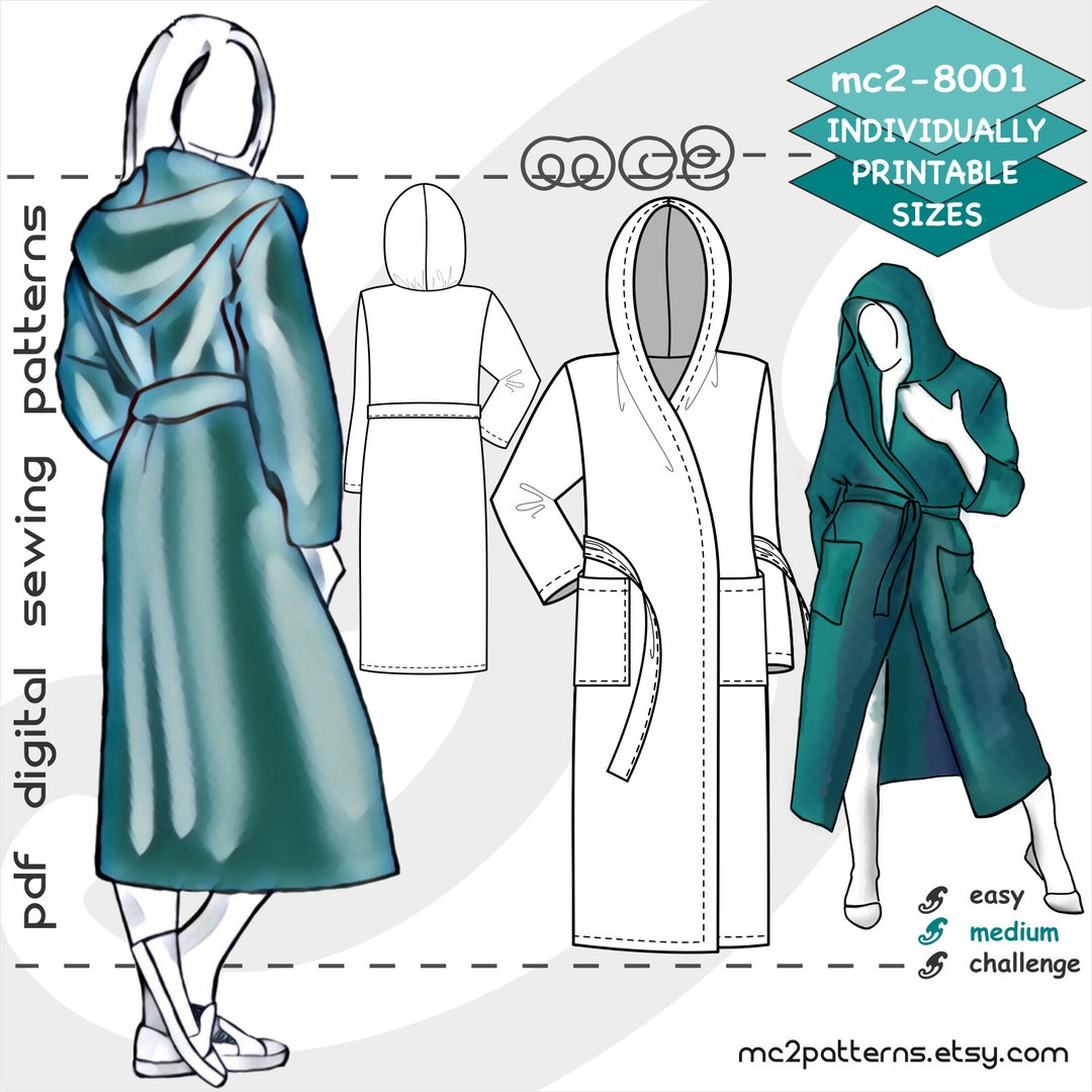 S-2XL/ Robe Bathrobe Dressing Gown/ Digital Sewing PDF Pattern for ...