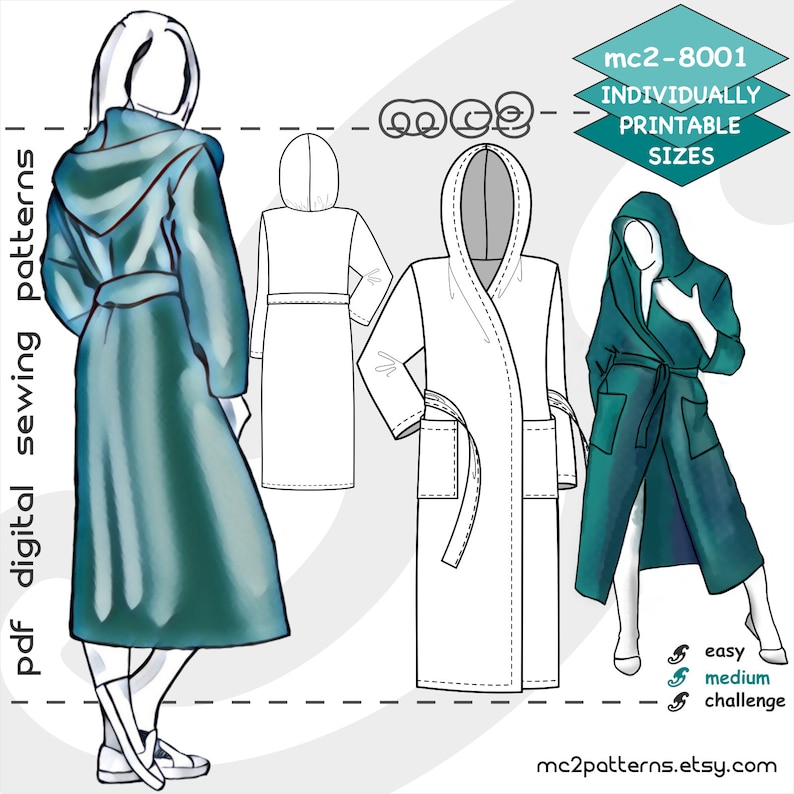 S2XL/ Robe Bathrobe Dressing Gown/ Digital Sewing Pdfpattern Etsy