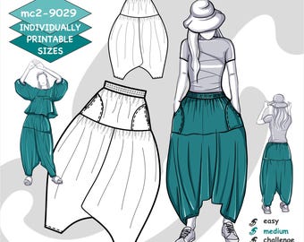 S-4XL/ Harem Loose-fitting Pants Dropped-Crotch/ Digital Sewing PDF pattern for Women &gt;mc2patterns&lt; mc2-9029