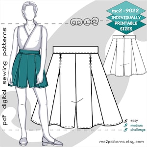 Flared High-Waist Shorts Sewing Pattern: Inverted Pleats, UK 6-20 US 2-16 (Digital PDF Download)