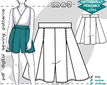 UK 6-20/ US 2-16/ Flared Shorts High-waist Pleats/ Digital Sewing PDF-pattern for Women >mc2patterns< mc2-9022