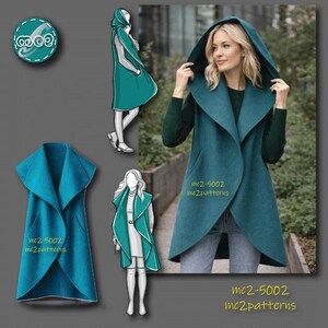 Sleeveless Coat Wrap Sewing Pattern: Upcycled-blanket NO-lining (Digital PDF Download) ONE-size / mc2-5002 image 5