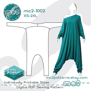 Wykrój na kombinezon o wydłużonym kroju: Luźny krój oversize (do pobrania w formacie PDF) S-XL / mc2-1002