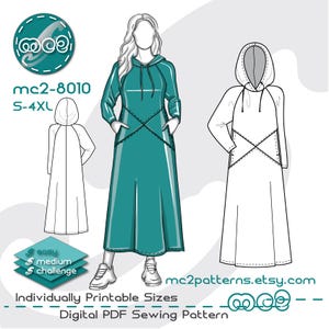 Hoodie Dress Sewing Pattern: Raglan Cross-design-pockets Jersey (Digital PDF Download) S-4XL / mc2-8010