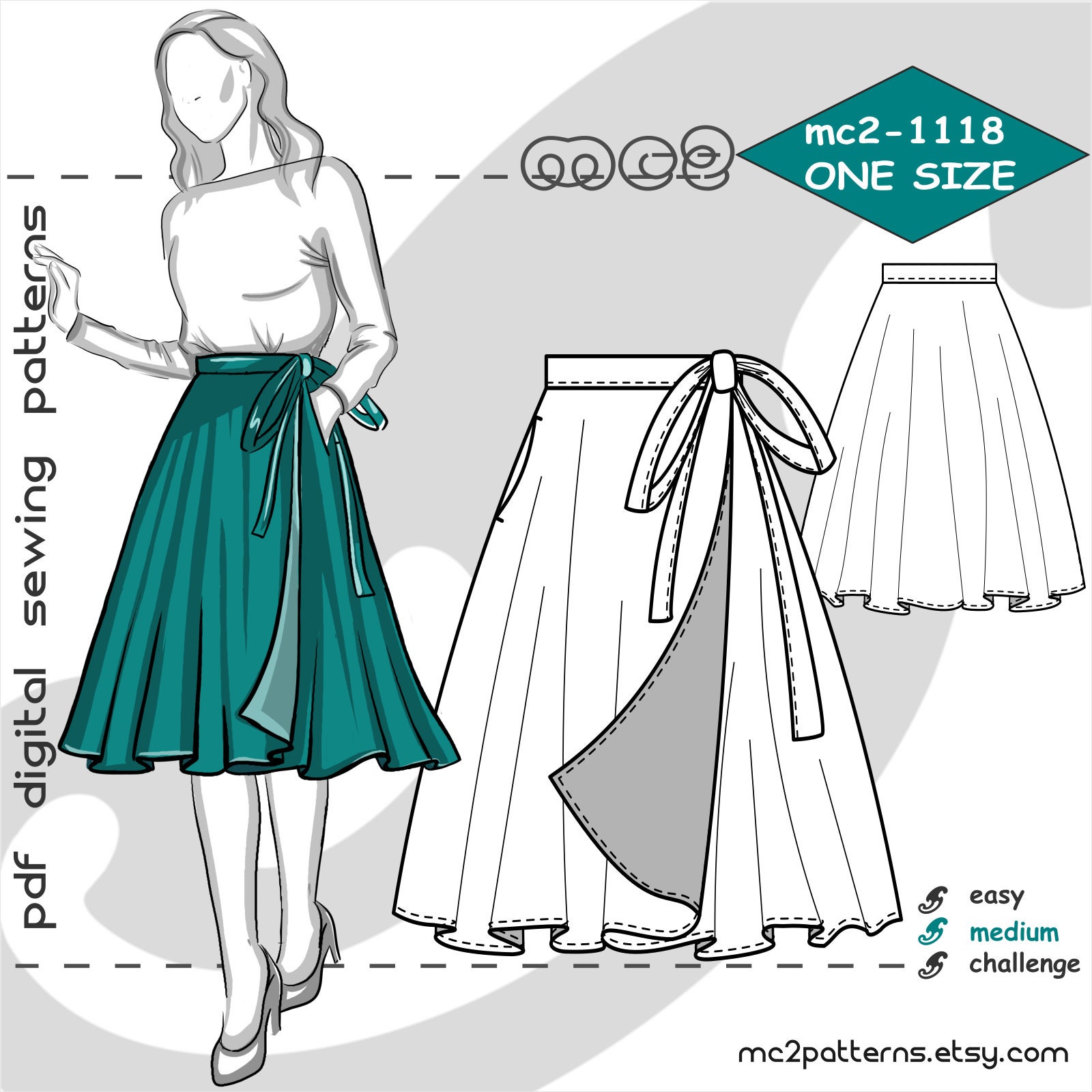 ONE Size Fits XS-XL/ Wrap Circle Skirt/ Digital Sewing - Etsy