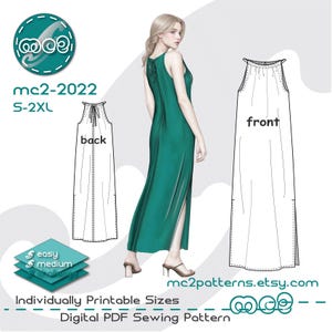 Sundress Nightgown Sewing Pattern: Loose-fit Open-shoulders (Digital PDF Download) S-2XL / mc2-2022