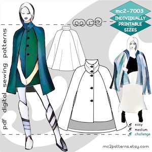S-2XL/ Coat Cape Cropped NO-Lining/ Digital PDF Sewing Pattern for Women &gt;mc2patterns&lt; mc2-7003