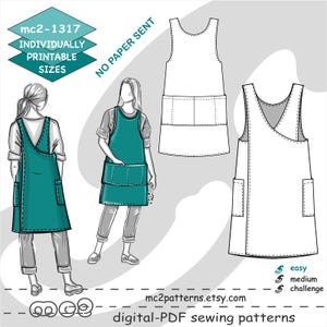 S-4XL/ Cross-back Straight Boxy Pinafore Apron NO-side-seams NO-lining/ Digital Sewing PDF pattern for Women &gt;mc2patterns&lt; mc2-1317