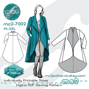 Swing-back Mantel Schnittmuster: Tiefer Saum Ohne Futter Umstandstauglich (Digitaler PDF Download) M-2XL /mc2-7002