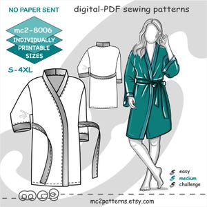 Dressing Gown Robe Bathrobe Sewing Pattern: Kimono-style (Digital PDF Download) S-4XL