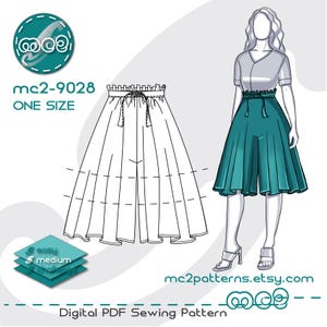 Paper-bag Culottes Shorts Sewing Pattern: Flared Pull-on (Digital PDF Download) ONE size / mc2-9028