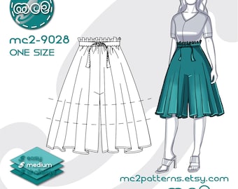 Paper-bag Culottes Shorts Sewing Pattern: Flared Pull-on (Digital PDF Download) ONE size / mc2-9028