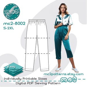 Pull-on Pants Culottes Shorts Sewing Pattern: Pyjama/Pajama NO-side-seam (Digital PDF Download) S-2XL / mc2-8002