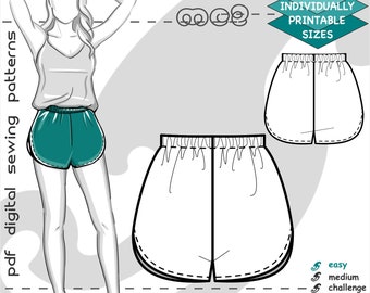 Kurze Hose mit abgerundeten Ecken Schnittmuster: Überzug Pyjama/Pajama (Digitaler PDF Download) S-2XL / mc2-8011