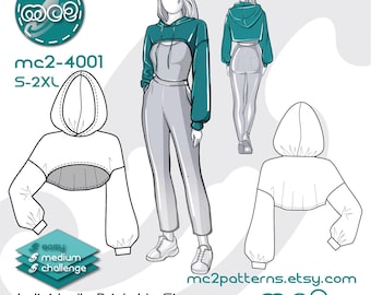 Cropped Top Sewing Pattern: Hoodie (Digital PDF Download) S-2XL / mc2-4001