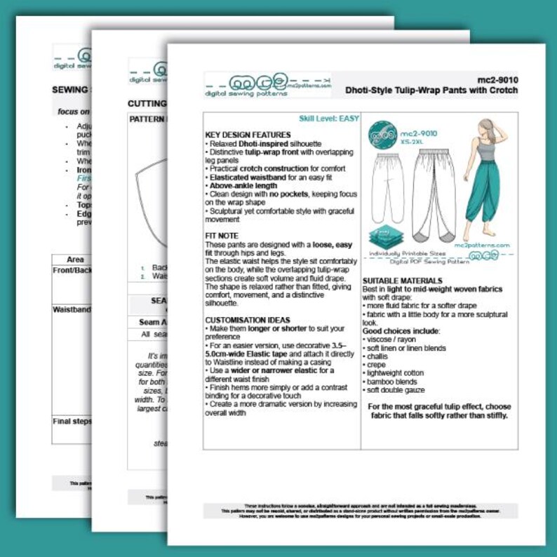 Puede incluir: Un conjunto de patrones de costura para pantalones Dhoti-Style Tulip-Wrap con entrepierna. Los patrones incluyen caracter&iacute;sticas clave de dise&ntilde;o, notas de ajuste e ideas de personalizaci&oacute;n. El nivel de habilidad es f&aacute;cil. Los patrones est&aacute;n impresos en papel blanco.