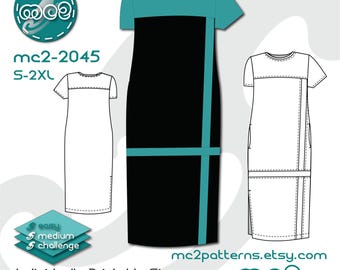 Shift Dress Sewing Pattern: Sleeves Loose-fit Pockets (Digital PDF Download) S-2XL / mc2-2045