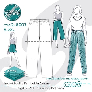 Pull-on Pants Culottes Shorts Sewing Pattern: Pyjama/Pajama Side-seam (Digital PDF Download) S-2XL / mc2-8003