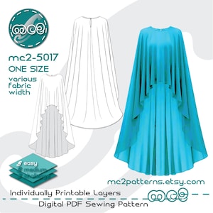 Patrón de costura para capa elíptica: Novia, corte alto-bajo, abertura trasera (Descarga digital en PDF) Talla única / mc2-5017