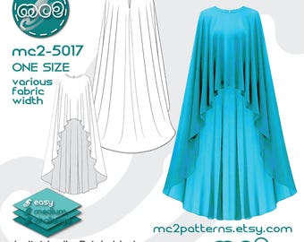 Elliptical Cape Sewing Pattern: Bridal, High-Low, Back Slit (Digital PDF Download) ONE-size / mc2-5017