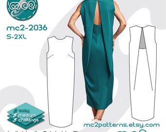 Sculptured-back Shift Dress Sewing Pattern: Open-back (Digital PDF Download) S-2XL / mc2-2036