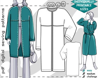 S-2XL/ Coat Jacket Bath or Beach Robe Super Easy/ Digital PDF Sewing Pattern for Women >mc2patterns< mc2-7012