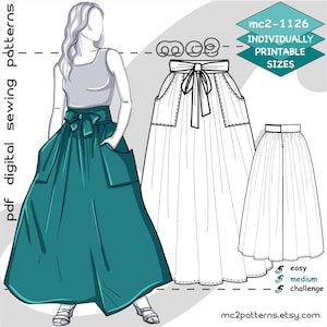 XS-2XL/ Maxi Wide Peasant Waist-wrap Skirt/ Digital Sewing PDF-pattern for Women &gt;mc2patterns&lt; mc2-1126