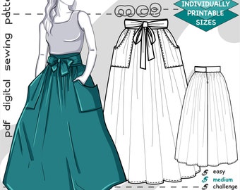 Waist-wrap Skirt Sewing Pattern: Peasant Maxi (Digital PDF Download) XS-2XL / mc2-1126