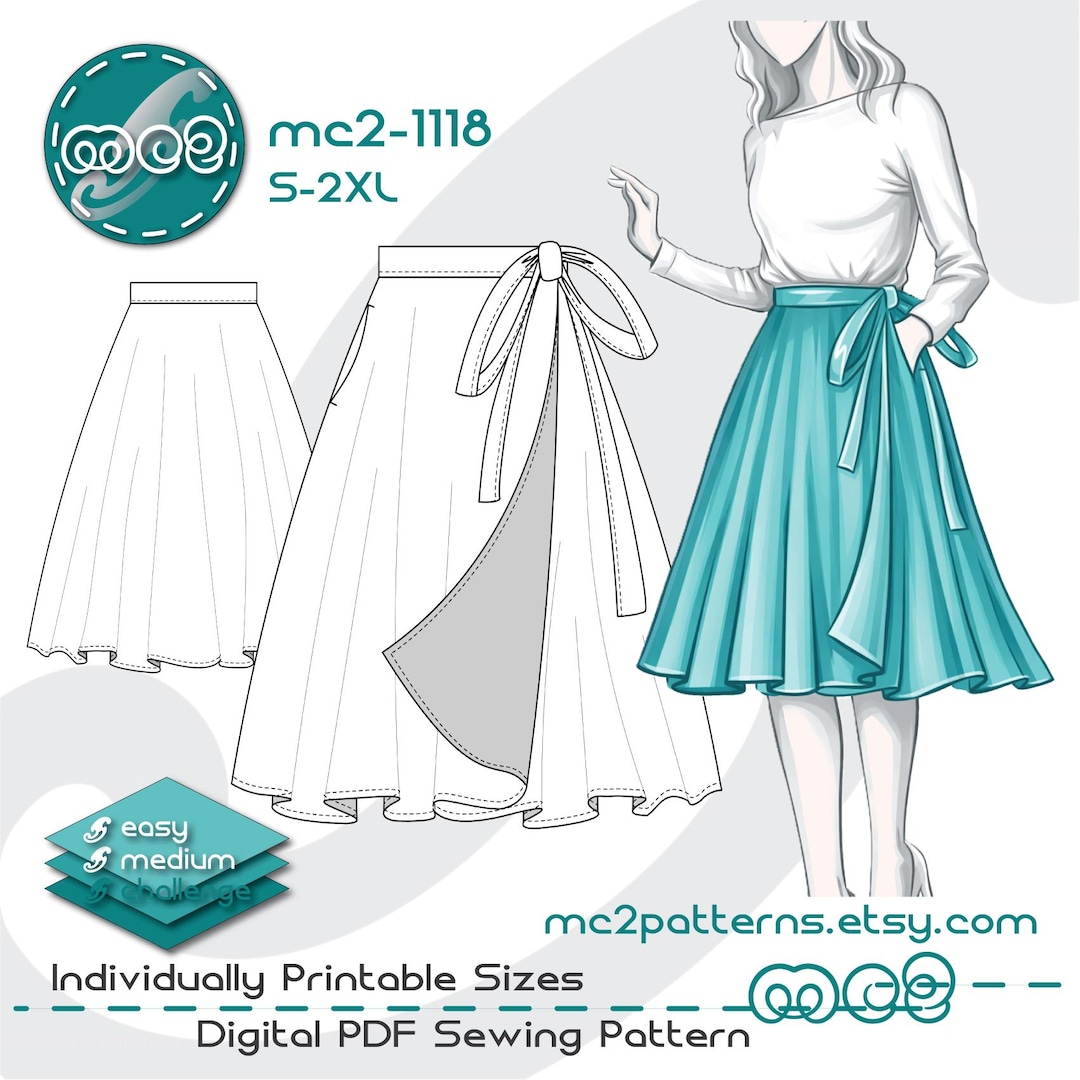 Wrap Circle Skirt Sewing Pattern (digital PDF Download) S-2XL / Mc2 ...