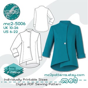 Asymmetrical Jacket Sewing Pattern: Cropped-sleeve (Digital PDF Download) UK10-26/US6-22 / mc2-5006