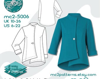 Asymmetrical Jacket Sewing Pattern: Cropped-sleeve (Digital PDF Download) UK10-26/US6-22 / mc2-5006