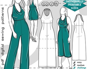 UK 8-16/ US 4-12/ Jumpsuit Open-Shoulders High-waisted Palazzo/ Digital Sewing pdf-pattern for women>mc2-patterns< mc2-1010