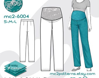 Maternity Trousers Pants Sewing Pattern: Pull-on (Digital PDF Download) S-M-L / mc2-6004