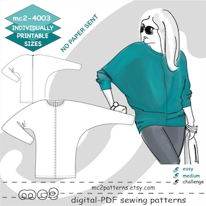 S-3XL/ Dolman Batwing Jersey Top/ Digital PDF Sewing Pattern for Women &gt;mc2patterns&lt; mc2-4003