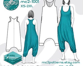 Racer-back Jumpsuit Playsuit Sewing Pattern: Harem-style Maternity-suitable (Digital PDF Download) XS-2XL / mc2-1001
