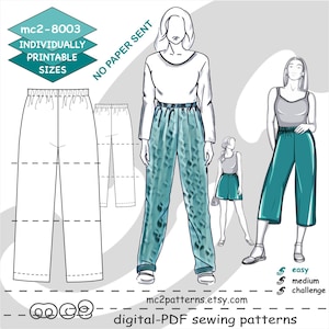 S-2XL/ Pants Shorts Side-Seam Pyjama/Pajama/ Digital Sewing PDF pattern for Women &gt;mc2patterns&lt; mc2-8003